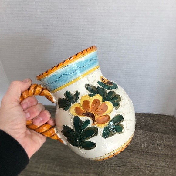 Vtg Italian Handcrafted Floral Ceramic Pitcher - Picture 7 of 15